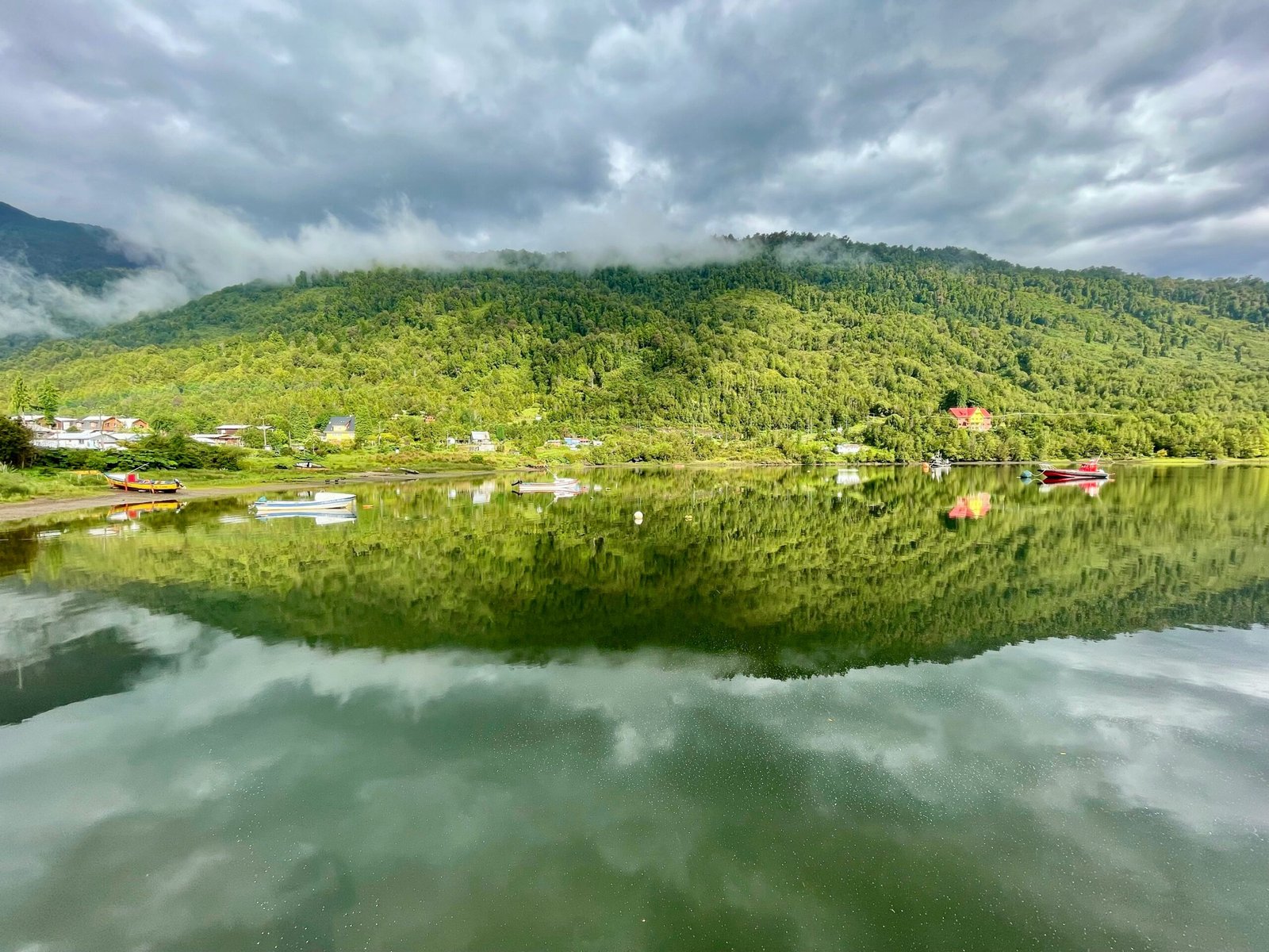 a body of water surrounded by a lush green hillside